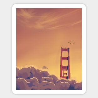 San Francisco Golden Gate Bridge Sunset Anime Scenery Sticker